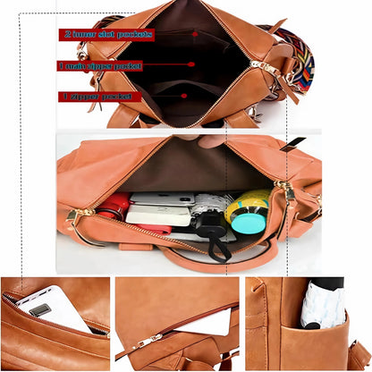 Backpack Purse for Women Fashion Waterproof PU Leather School Backpack Convertible Shoulder Bags Brown