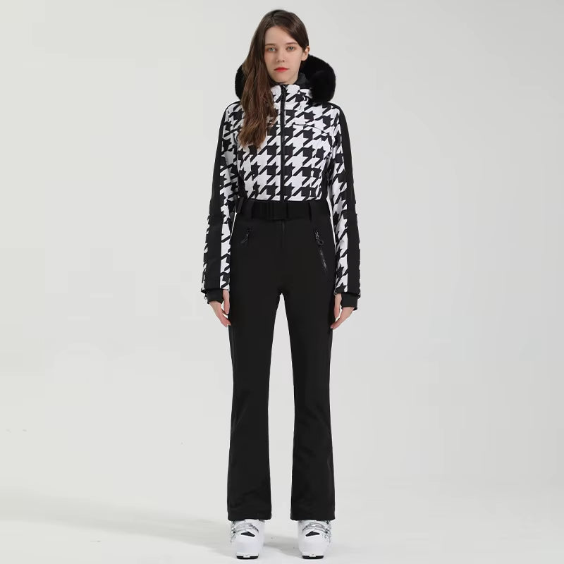 One-Piece Ski Suit Women Thickening Snowboard Female Overalls Winter Windproof Waterproof Breathable Clothing Skiing