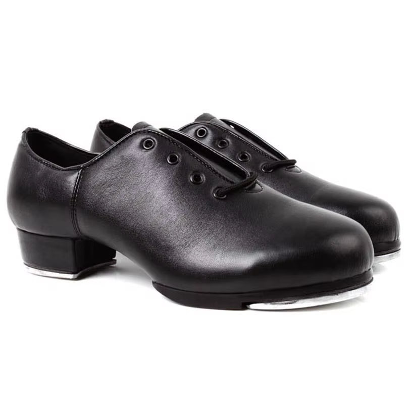 Genuine Leather Adult Tap Dance Shoes Men Women Kicked Shoes Sports Leather Soft Bottom High-Impact Aluminum Plate Black Shoe