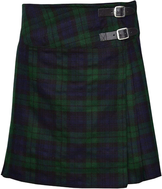 Ladies Knee Length Kilt Skirt 20" Length Tartan Pleated Kilts - Black