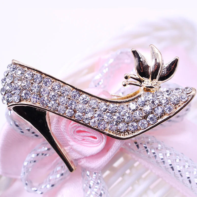 Charms High Heel Shoes Brooch Crystal Collar Pin Brooches for Women Elegant Geometric Shoes Brooches for Lady Femme Jewelry 2021