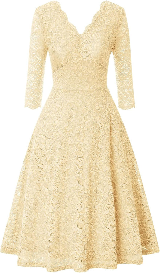 Dressy Dress for Women Wedding Guest Formal Chiffon Lace Mini Dress Confirmation Yellow Dress Yellow S