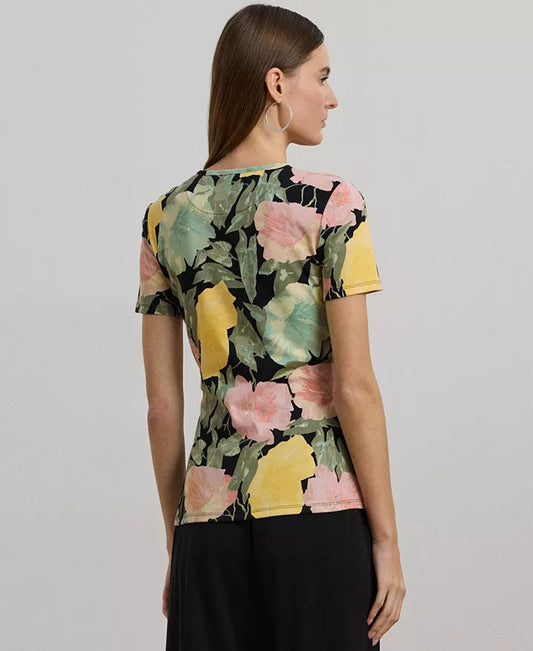 Women'S Floral Stretch Cotton Crewneck Tee, Regular & Petite
