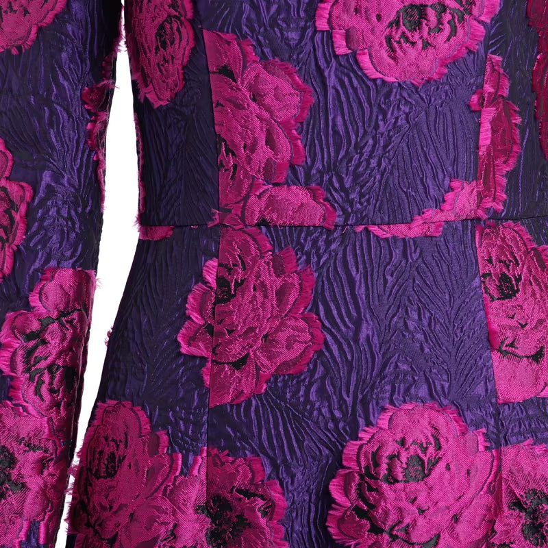 Elegant Brocade Women Long Mermaid Dress Vintage Flower Slim Clothing Stand Collar Party Dresses Robe Femme Vestido