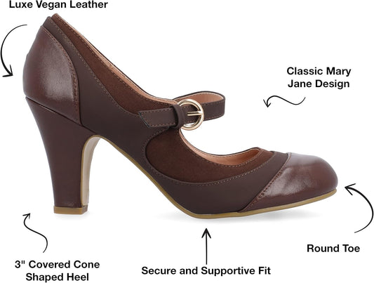 Womens Siri round Toe Block Heel Mary Jane Pumps - Size: 6 - Brown