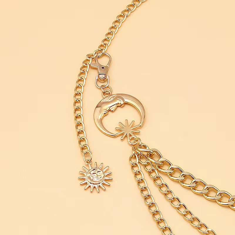 1Pc Women Waist Chain Belt for Dress Skirt Belts with Moon Star Waistbands Gold Silver Ladies Clothing Accessories
