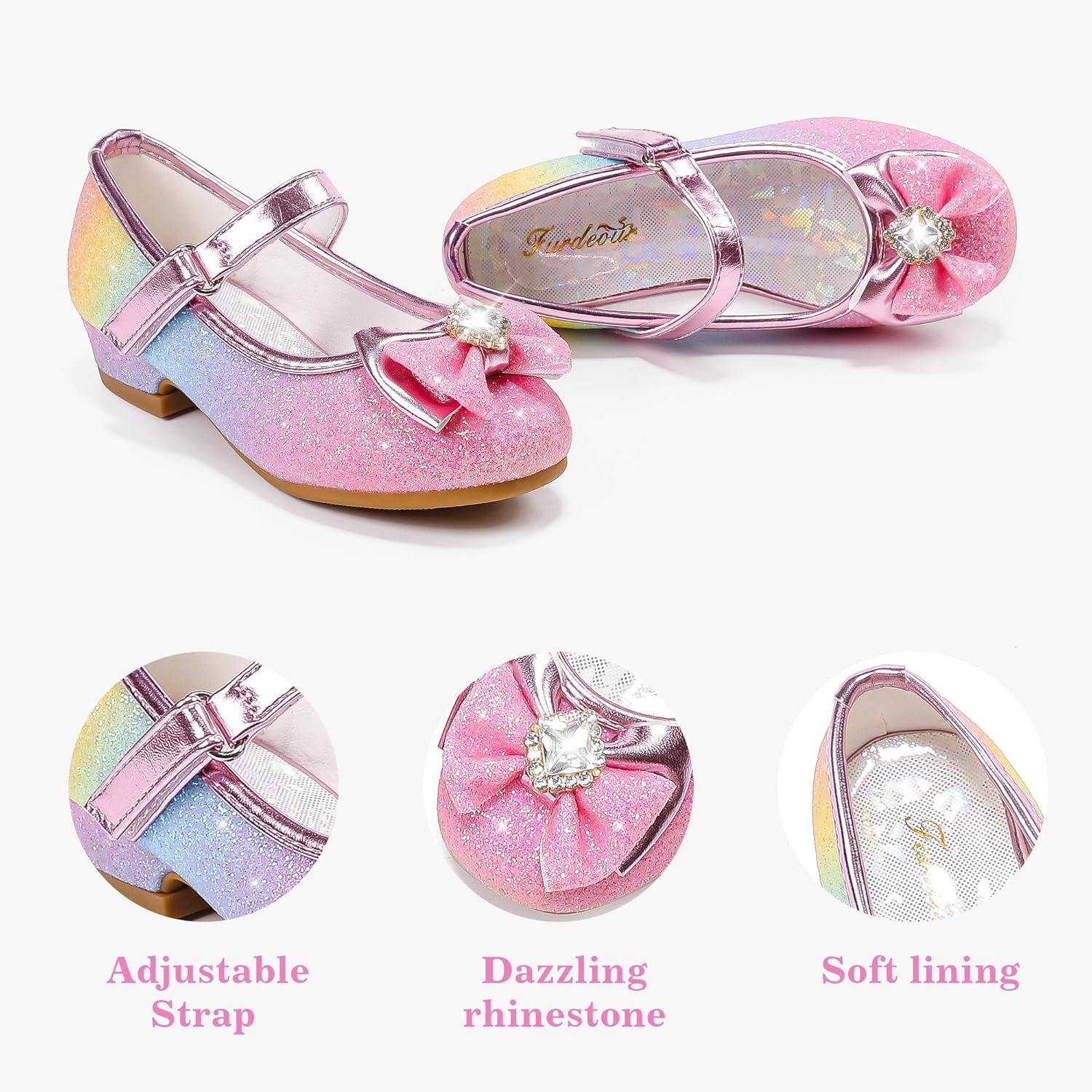 Girls Dress Shoes Mary Jane Wedding Flower Bridesmaids Heels Glitter Princess Shoes for Kids Toddler