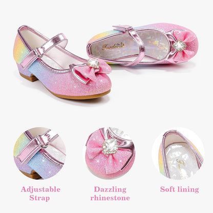 Girls Dress Shoes Mary Jane Wedding Flower Bridesmaids Heels Glitter Princess Shoes for Kids Toddler