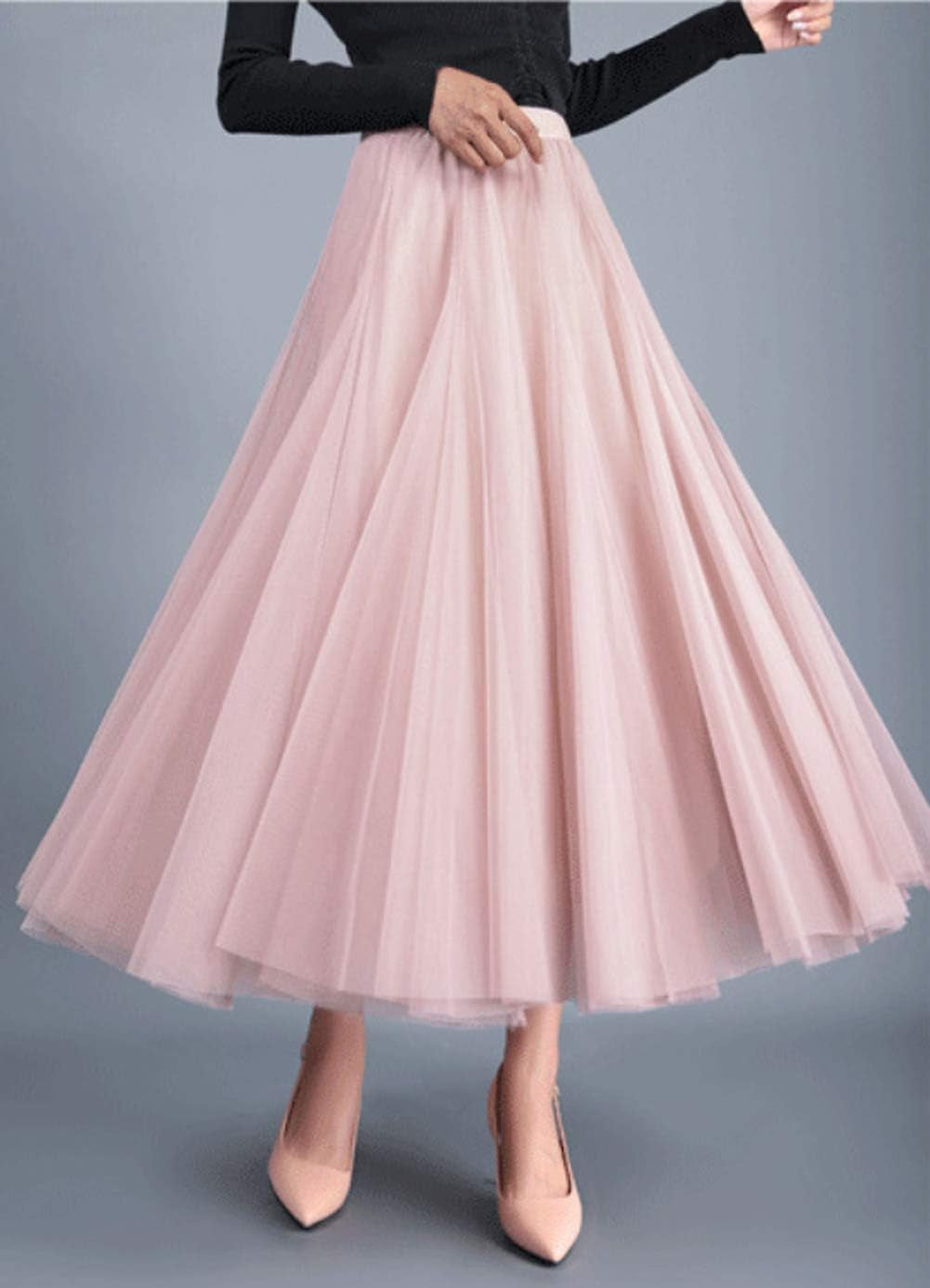 Tulle Skirts for Women Pleated Layered Tutu Skirt Ladies Elegant Flowy Long Skirts Bridesmaid Wedding Midi Skirt