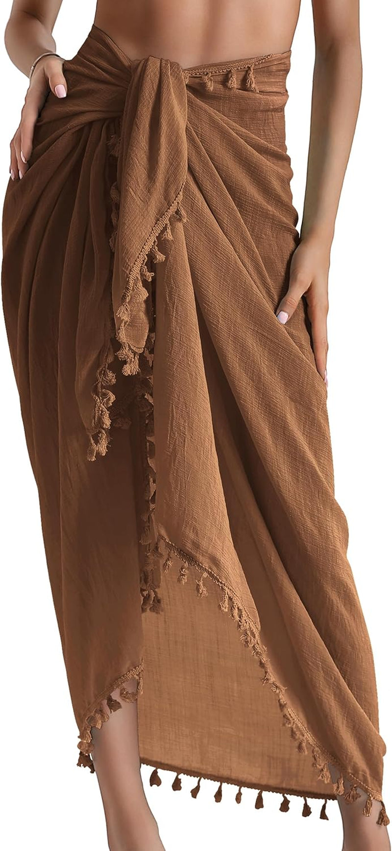 Beach Sarong Pareo Womens Semi-Sheer Swimwear Cover Ups Short Skirt with Tassels