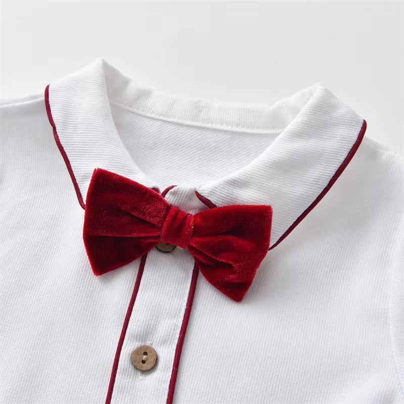 Newborn Clothes Suit Baby Boy Clothing Sets for Birthday Wedding Party Children Withe Blouse Velvet Pants 3Pcs Outfits with Hats