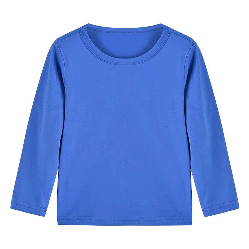 2025 Spring Autumn Children Long Sleeves T-Shirt Kids Solid Color Undershirts Sweat Sweaters Baby Boys Girls round Neck Top