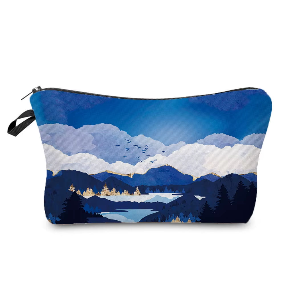 Landscape Painting Makeup Bag Polyester Cosmetic Bag Women'S Necessaire Pouch with Zipper Shaver Kit Bags Luxury Man Travel Bag