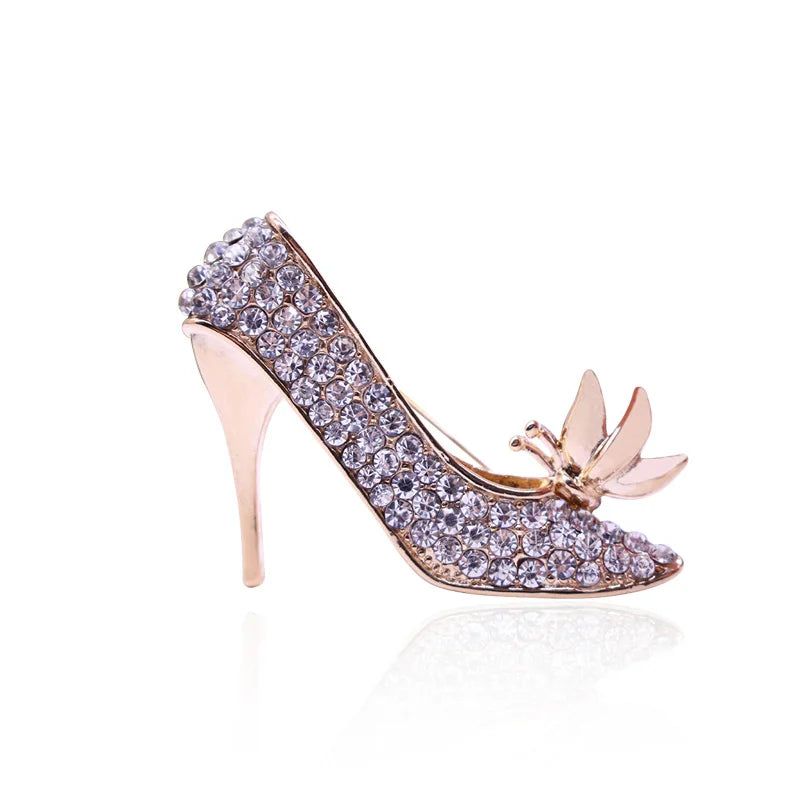 Charms High Heel Shoes Brooch Crystal Collar Pin Brooches for Women Elegant Geometric Shoes Brooches for Lady Femme Jewelry 2021