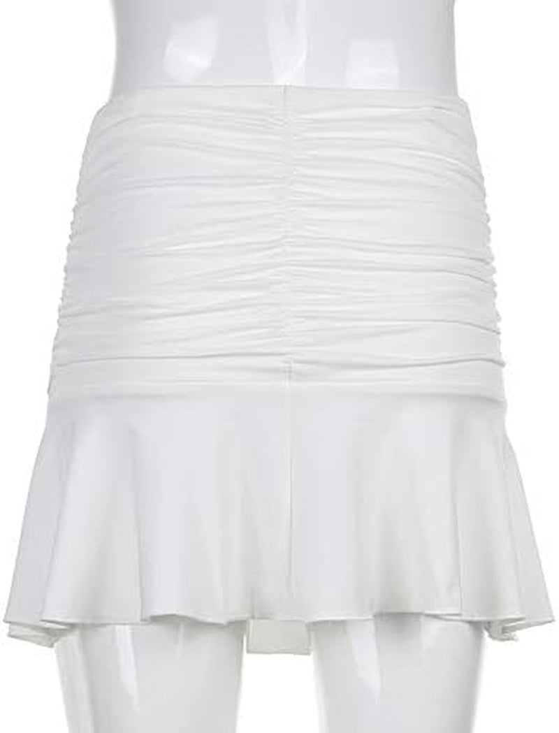 Women Ruched Ruffle Skirt Solid Stretch Pleated Sexy Mini Skirt Tennis Skirt for Girls