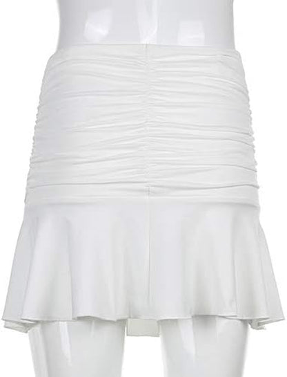 Women Ruched Ruffle Skirt Solid Stretch Pleated Sexy Mini Skirt Tennis Skirt for Girls