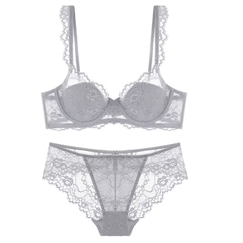 Floral Pink Lace Underwear Women Bra Set plus Size Ultra Thin Underwire Push up Bras and Panties Female Sexy Lingerie a B C D E