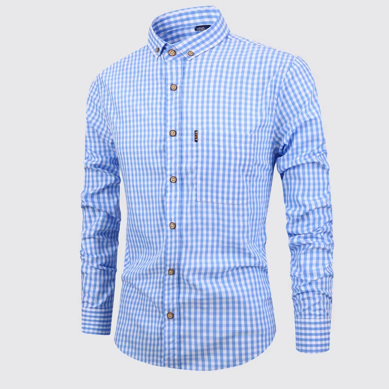 American Size 100% Cotton Men'S Long Sleeve Shirt Plaid Non-Ironing Casual High Quality Breathable plus Size Slim Fit