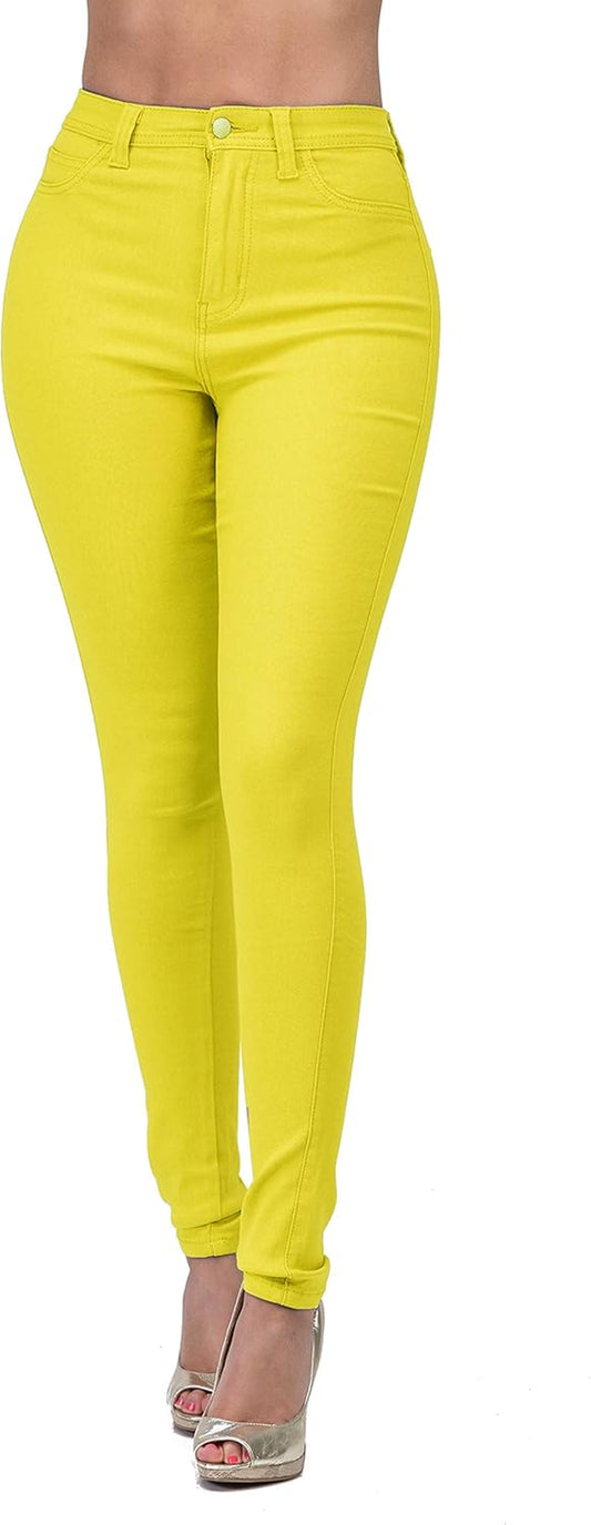 High Waisted-Rise Colored Stretch Skinny Destroyed Ripped Distressed Jeans for Women Olive Mustard RED