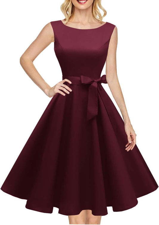 Women'S Boatneck Sleeveless Swing Vintage 1950S Cocktail Dress New