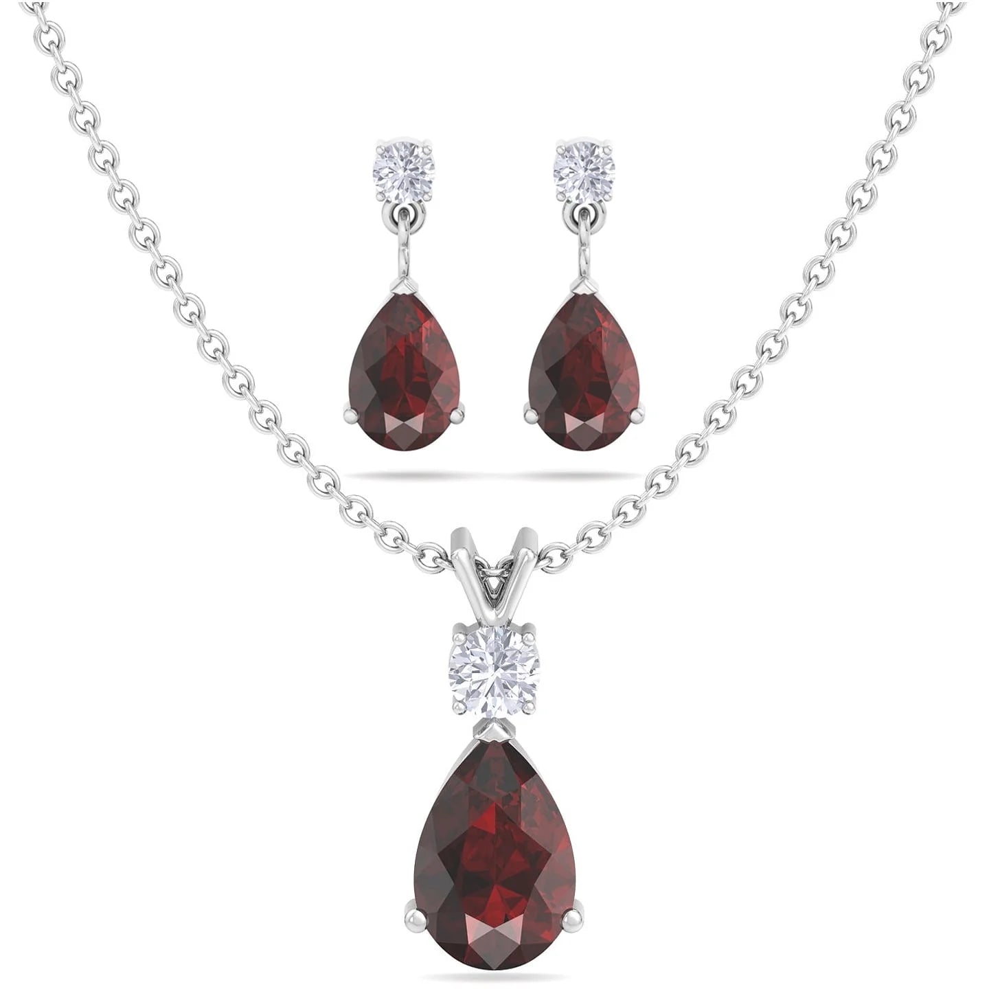 Jewelry Set for Women, Natural Pear Shaped 7X5Mm Opal and 3Mm Created Emerald Pendant Necklace and Matching Pear Shaped Opal and Emerald Stud Earrings