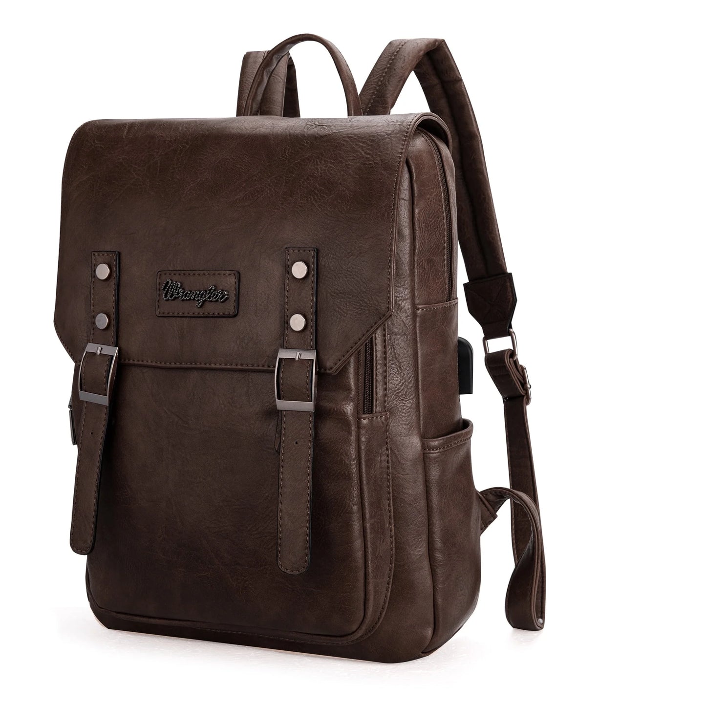 Wrangler Backpack Purse for Womens, Waterproof Vegan Leather Travel Backpacks Handbags for Man, Ladies Casual Shoulder Bags with USB Charging Port