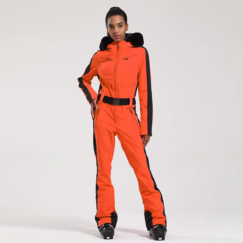 One-Piece Ski Suit Women Thickening Snowboard Female Overalls Winter Windproof Waterproof Breathable Clothing Skiing