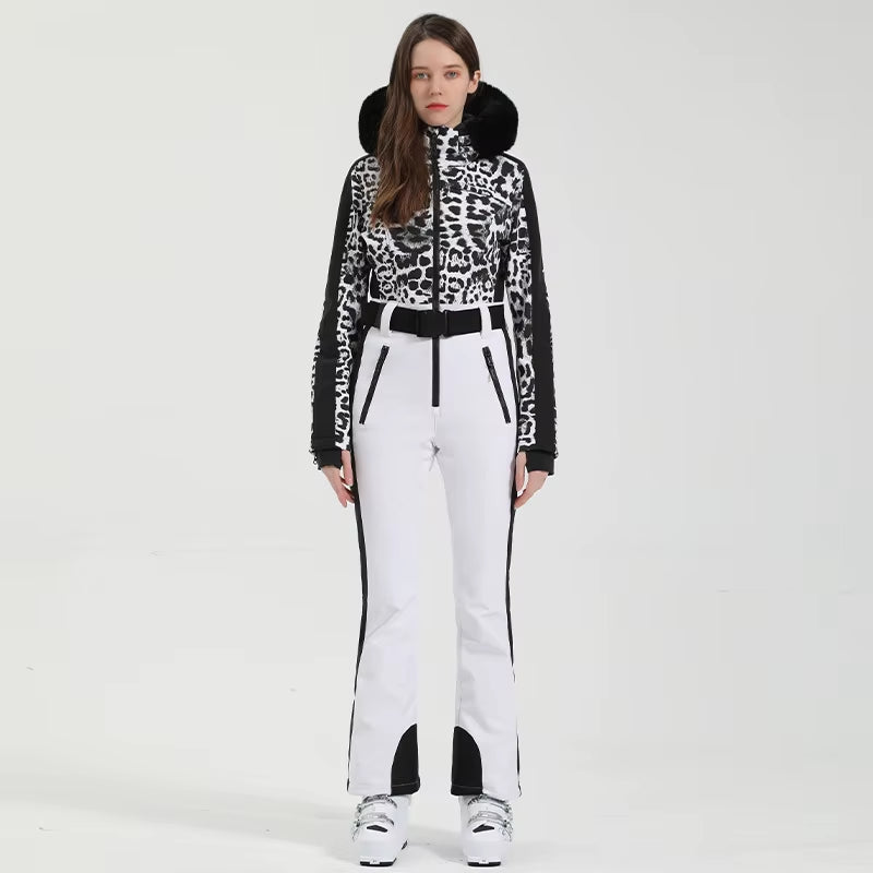 One-Piece Ski Suit Women Thickening Snowboard Female Overalls Winter Windproof Waterproof Breathable Clothing Skiing