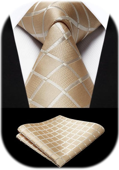 Plaid Checkered Tie Handkerchief Woven Classic Formal Men'S Necktie & Pocket Square Set