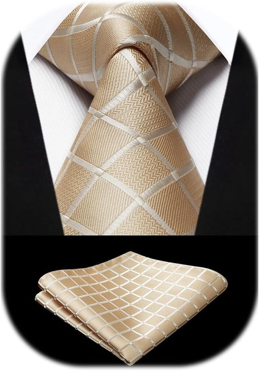 Plaid Checkered Tie Handkerchief Woven Classic Formal Men'S Necktie & Pocket Square Set