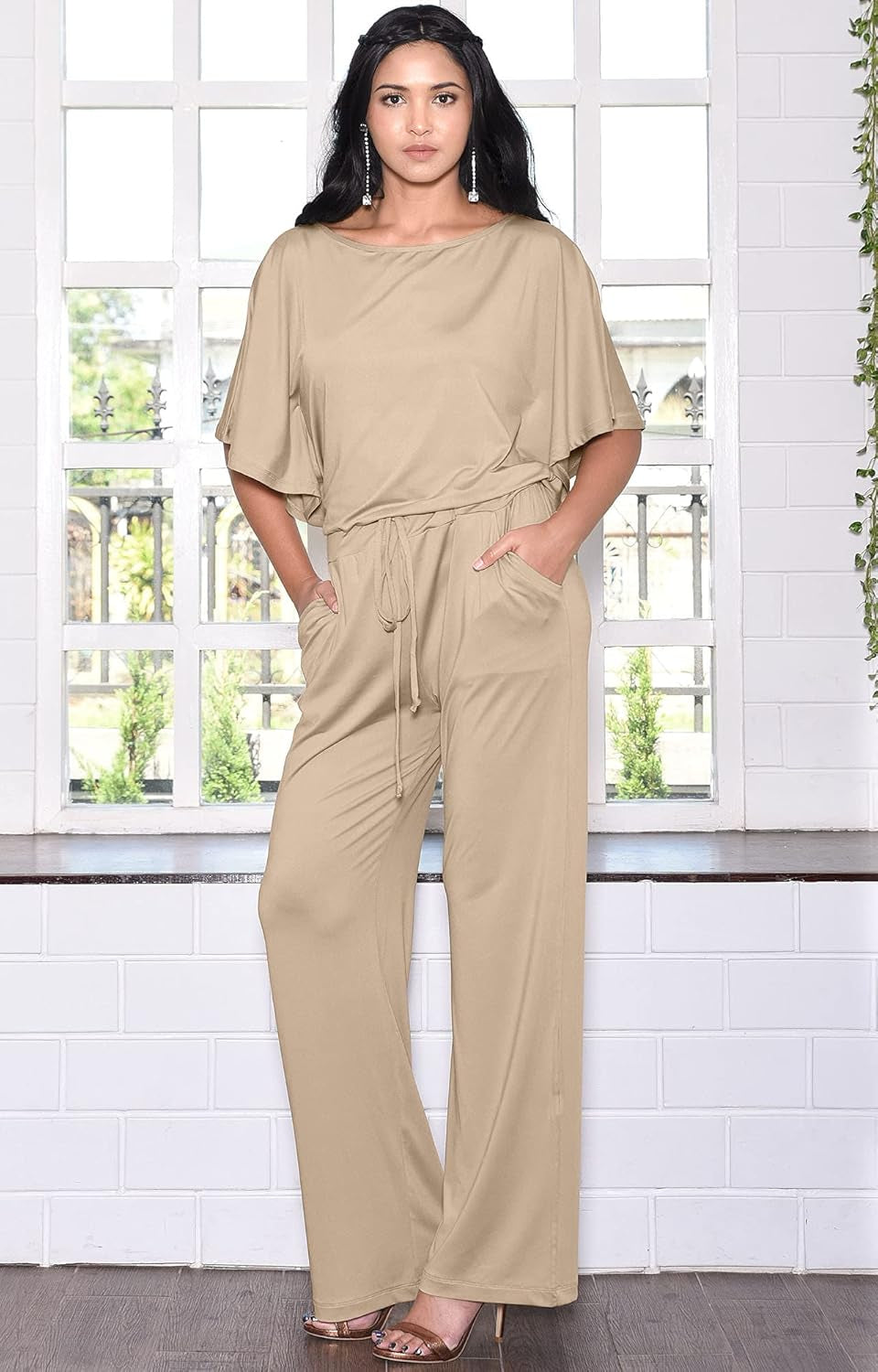 Womens Short Sleeve Long Pants Suit Jumpsuit Playsuit One Piece Romper