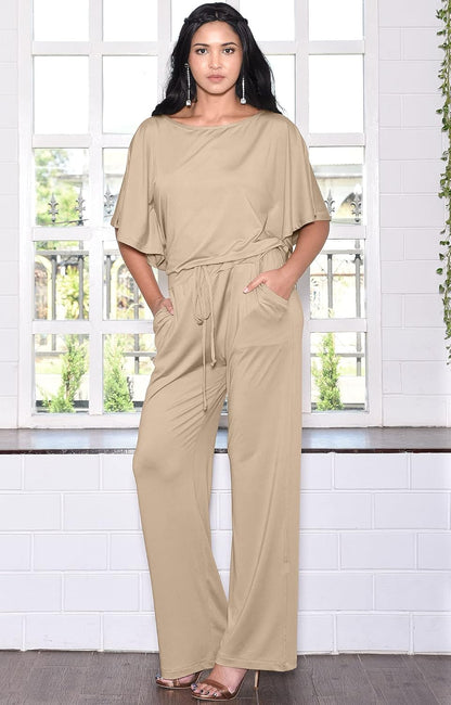 Womens Short Sleeve Long Pants Suit Jumpsuit Playsuit One Piece Romper