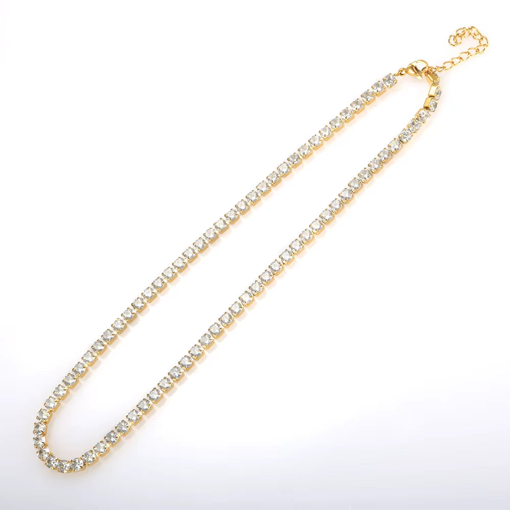 Fashion High Quality Stainless Steel Cubic Zirconia Collar Necklace Rhinestone Bracelet Woman Trendy Jewelry Set Gift Wholesale