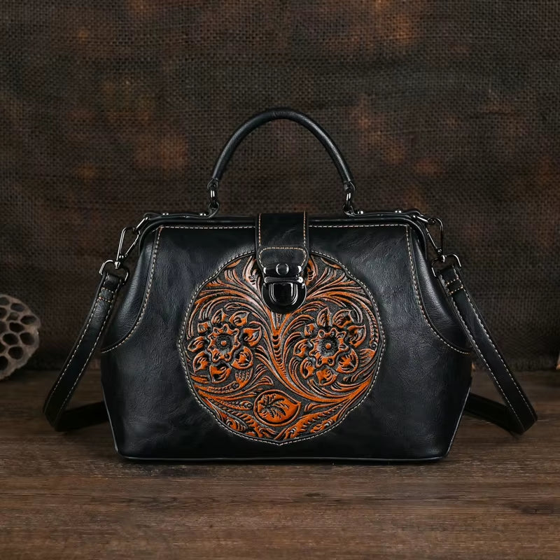 Luxury 2025 New Handmade Women Shoulder Bags Vintage Embossed Leather Woman Handbag for Ladies Backpacks Two Usage Bag