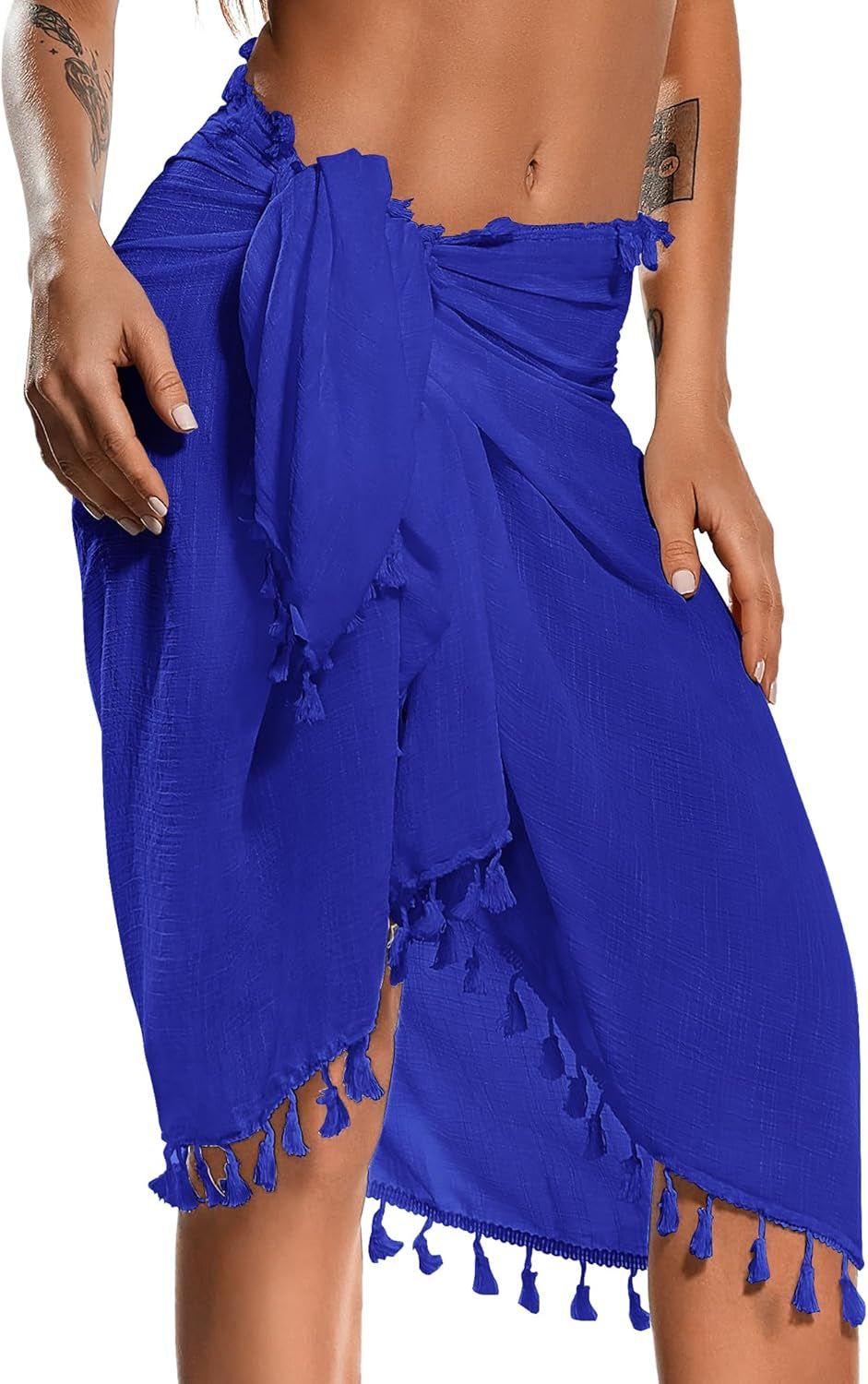Beach Sarong Pareo Womens Semi-Sheer Swimwear Cover Ups Short Skirt with Tassels
