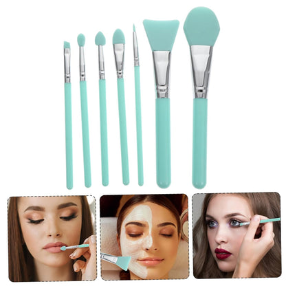 Silicone Makeup Brush Kit 7Pc Set for Foundation Mask Cream Plastic Handle Sturdy Non-Absorbent and Easy To