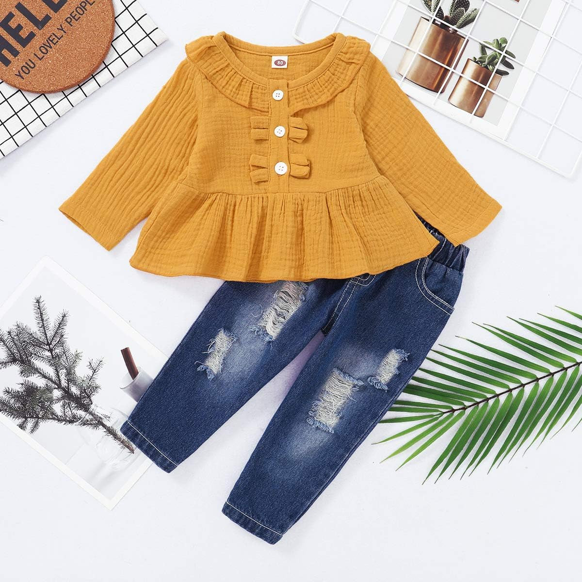 Baby Girl Clothes Toddler Girl Jeans Outfits Ruffle Shirt Denim Pants Girls Clothing Set Fall Winter Outfit