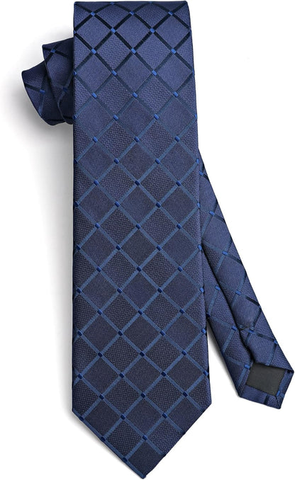 Plaid Checkered Tie Handkerchief Woven Classic Formal Men'S Necktie & Pocket Square Set