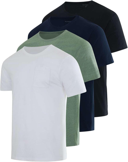 4 Pack: Men'S Cotton Performance Short Sleeve Crew Neck Pocket T-Shirt Athletic Top (Available in Big & Tall)