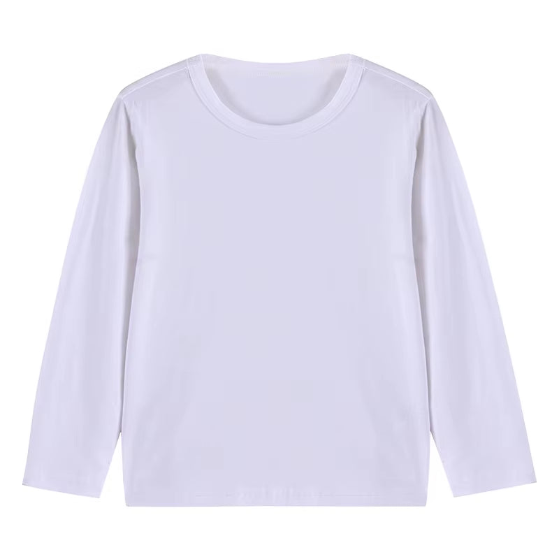 2025 Spring Autumn Children Long Sleeves T-Shirt Kids Solid Color Undershirts Sweat Sweaters Baby Boys Girls round Neck Top