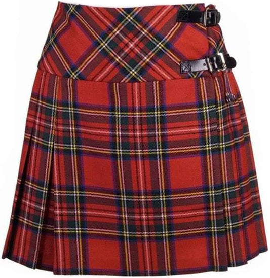 Ladies Tartan Scottish Mini Billie Kilt Mod Skirt Royal Stewart Buckle High Waisted