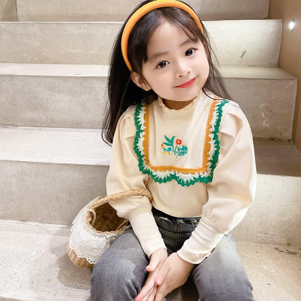 Toddler Girls Long Sleeve Turtle Neck Top Embroidery High Neck Blouse Casual Pullovers Infant Tee Underwear Shirt