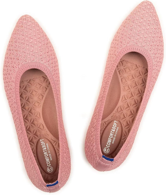 Womens Pointed Toe Flats Knit Dress Shoes Comfort Women Shoes Slip on Shoes for Woman Classic Softable Shoes Low Wedge