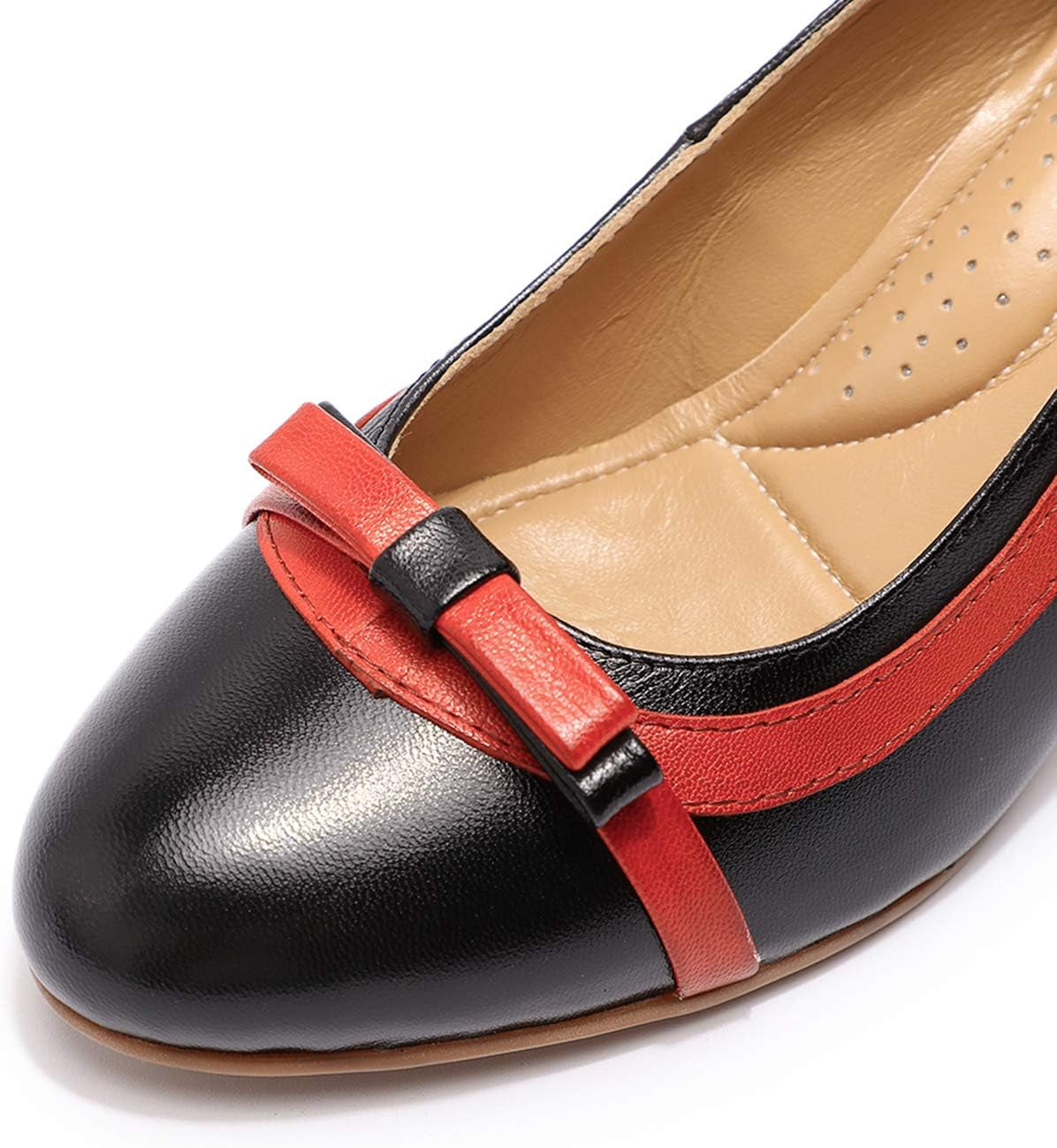 Leather Mid Chunky Pumps Elegant Women Slip on Classic Comfortable Elegant Handmade Work Shoes