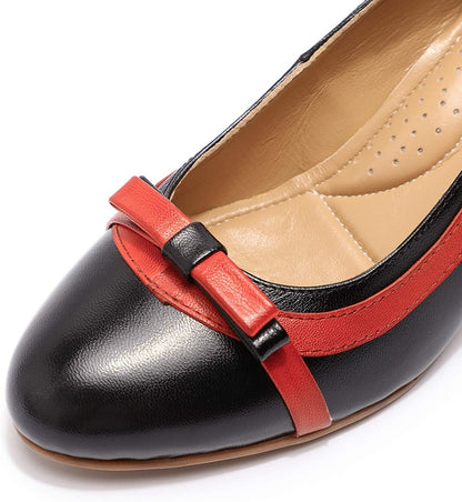 Leather Mid Chunky Pumps Elegant Women Slip on Classic Comfortable Elegant Handmade Work Shoes