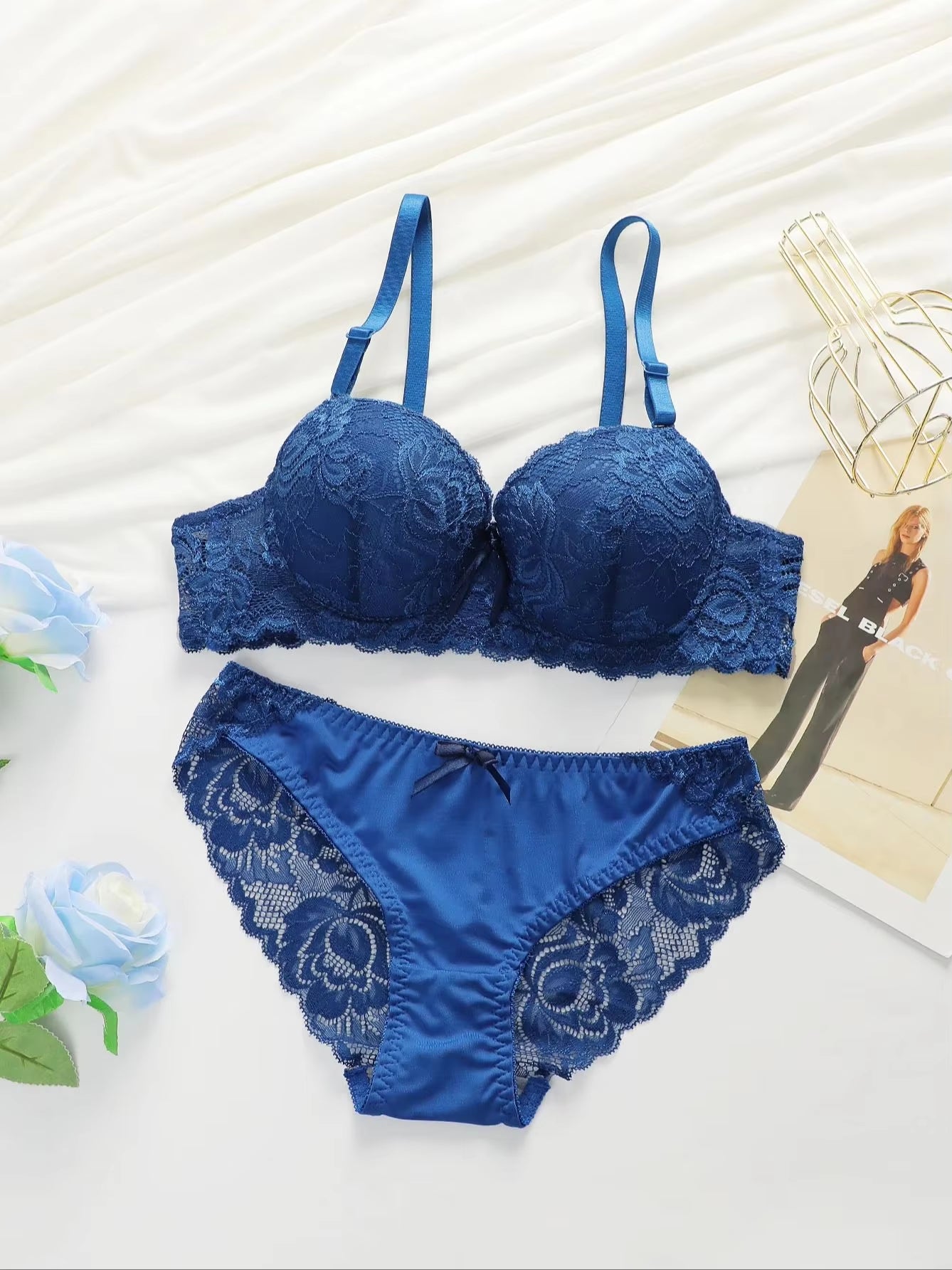 Women'S Bras Set Sexy Beauty Back Tops Lace Push up Bra and Panty Sets Underwire Lingerie Set Solid Padded Intimates Underwear