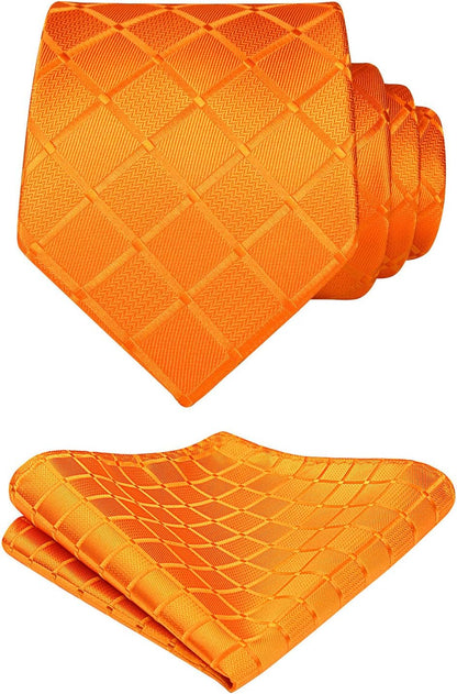 Plaid Checkered Tie Handkerchief Woven Classic Formal Men'S Necktie & Pocket Square Set