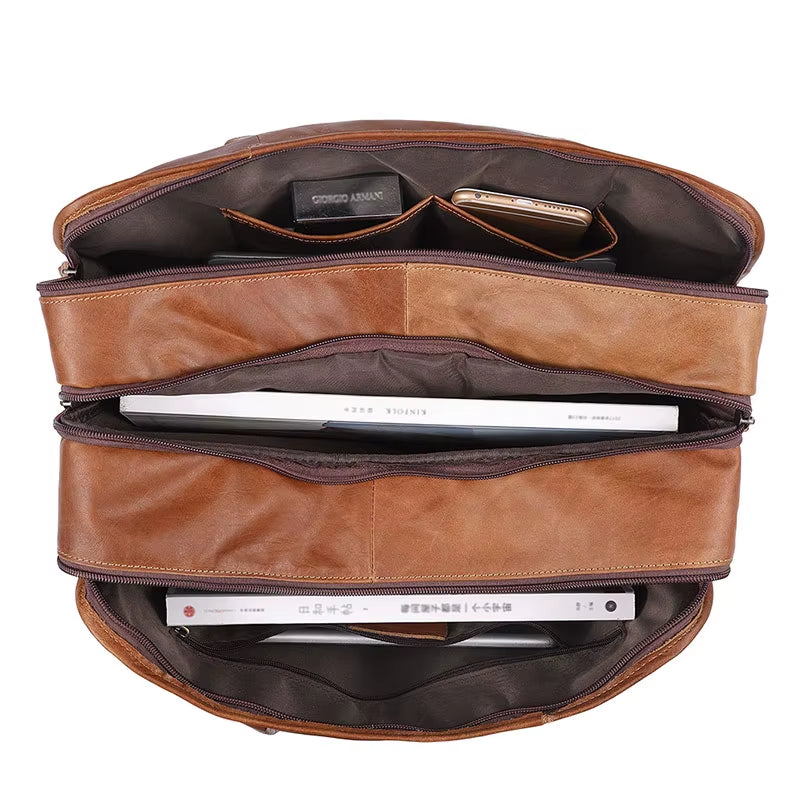 Men Business Travel Men Messenger Bags Genuine Leather Men'S Handbags Male Large A4 Office Leather Shoulder Bag Laptop Bags
