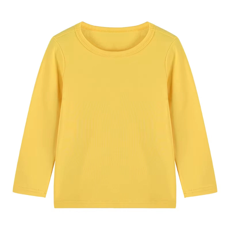 2025 Spring Autumn Children Long Sleeves T-Shirt Kids Solid Color Undershirts Sweat Sweaters Baby Boys Girls round Neck Top