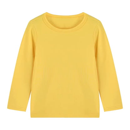 2025 Spring Autumn Children Long Sleeves T-Shirt Kids Solid Color Undershirts Sweat Sweaters Baby Boys Girls round Neck Top